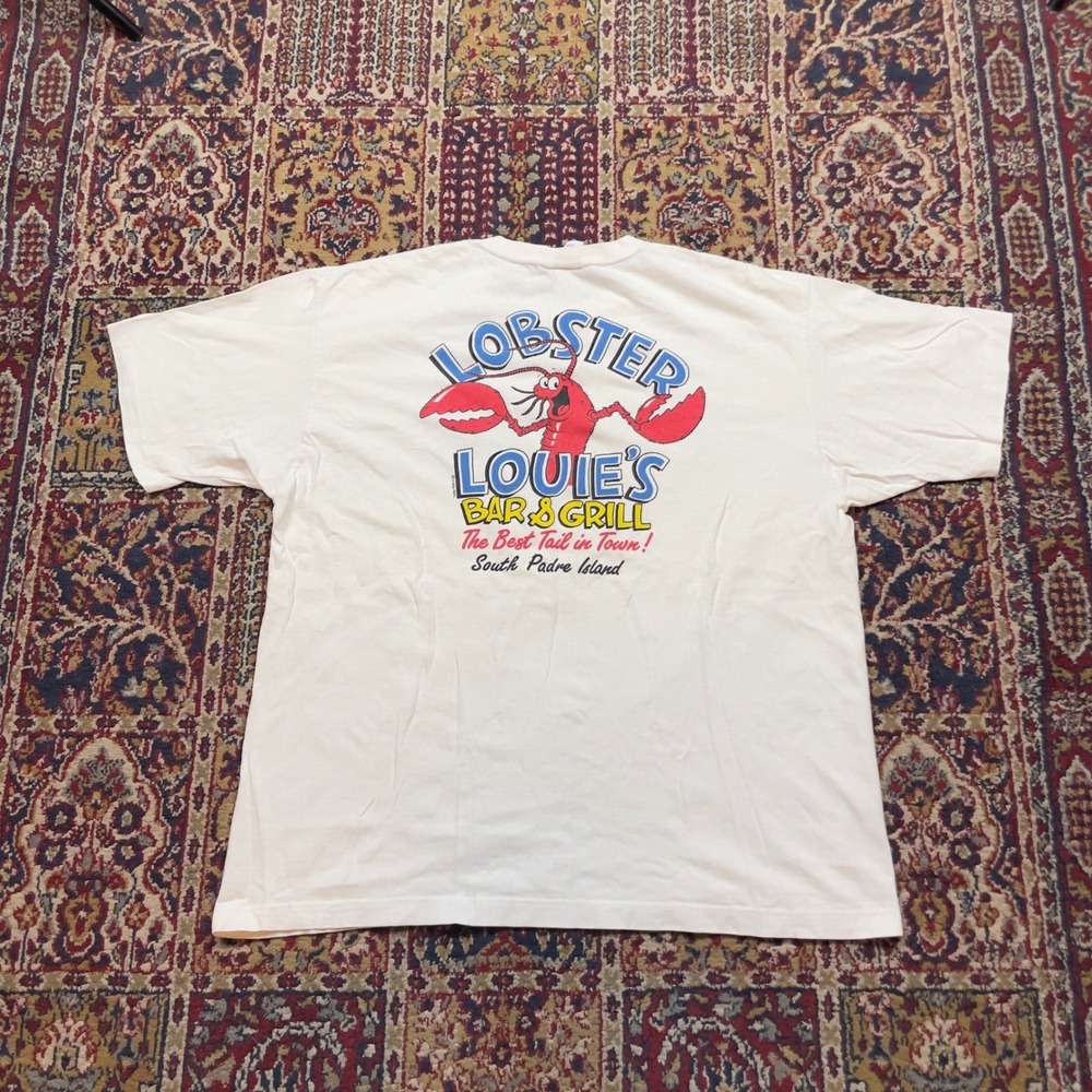 VTG 80s 90s Crazy Shirts Lobster Louies‎ Bar Grill T-Shirt White L USA Best Tail